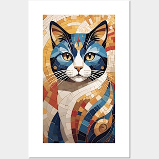 Gustav Klimt's Chromatic Cat: Colorful Feline Illustration Posters and Art